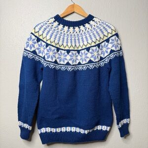 Blue Nordic Pattern fair isles Sweater Sz L